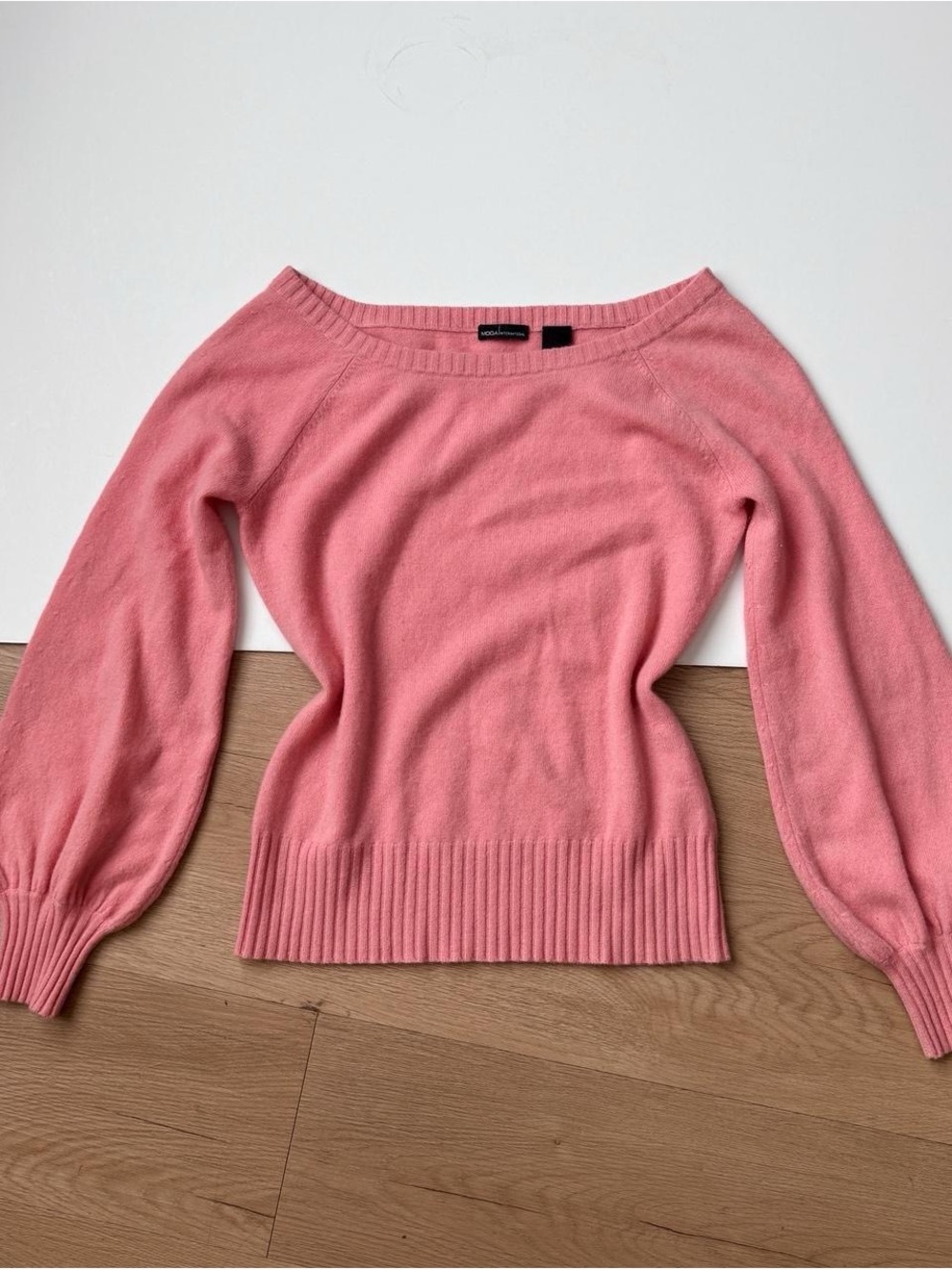 Y2K Pink Cashmere Sweater Small Light Weight Spring Knit Ballon Long Sleeve